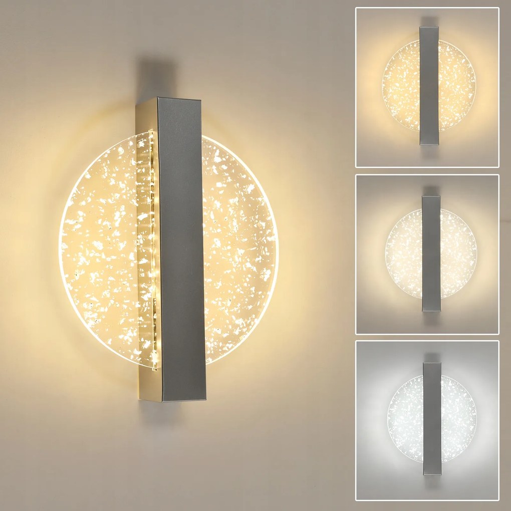 Lampa Ścienna Led Kinkiet Srebrna Wewnętrzna Nowoczesna 12W 1500LM