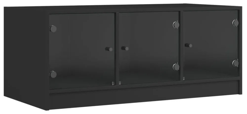 fekete dohányzóasztal üvegajtókkal 102 x 50 x 42 cm