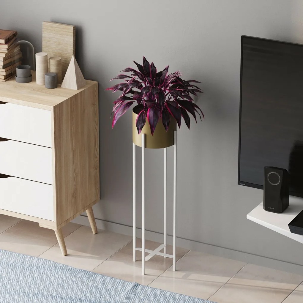 GED-025-C Loft fém virágállvány, fehér/arany