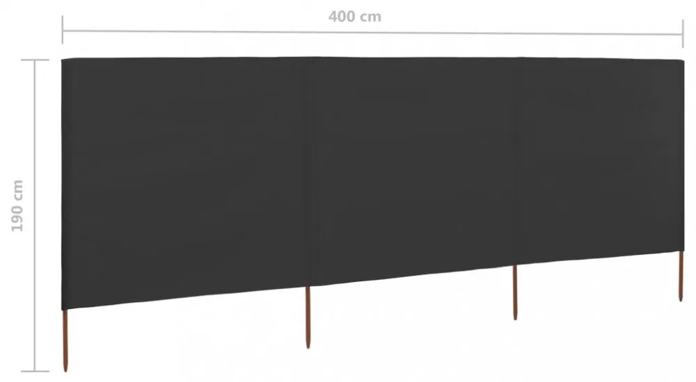 antracitszürke szövet 3-paneles szélfogó 400 x 160 cm