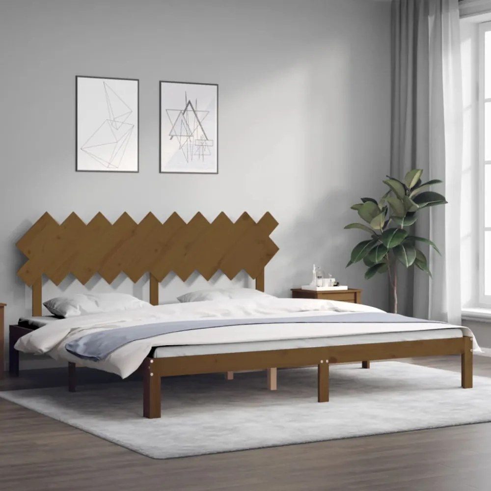 mézbarna tömör fa ágykeret fejtámlával 200 x 200 cm