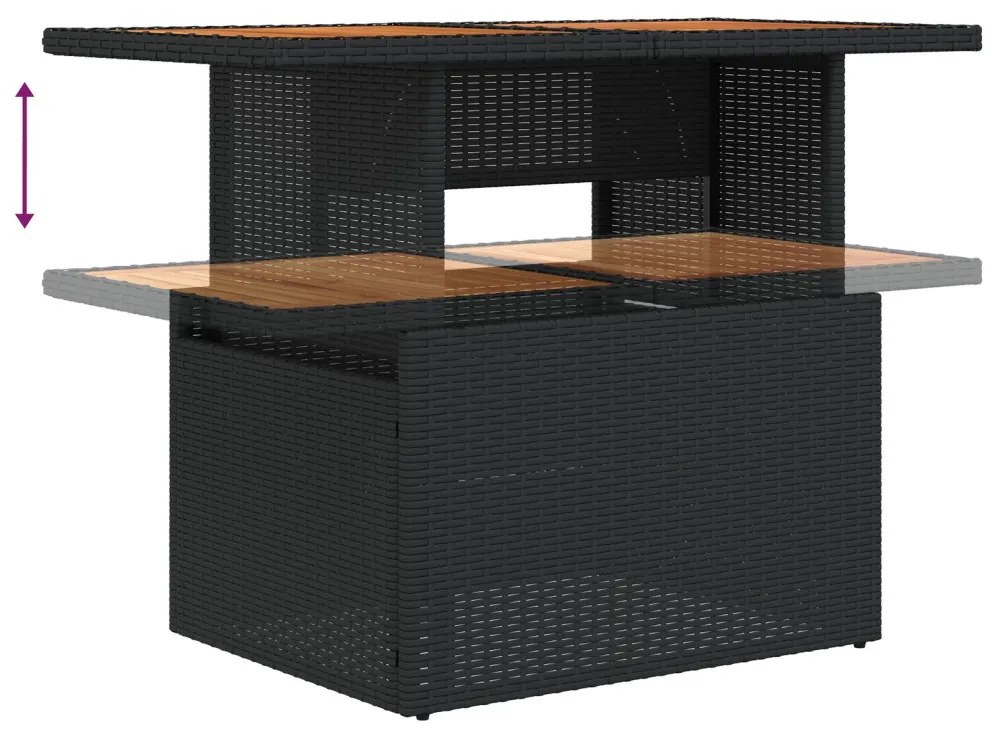 Kert Kanapé Szett 5 Darab Fekete Rattan, Poliészter