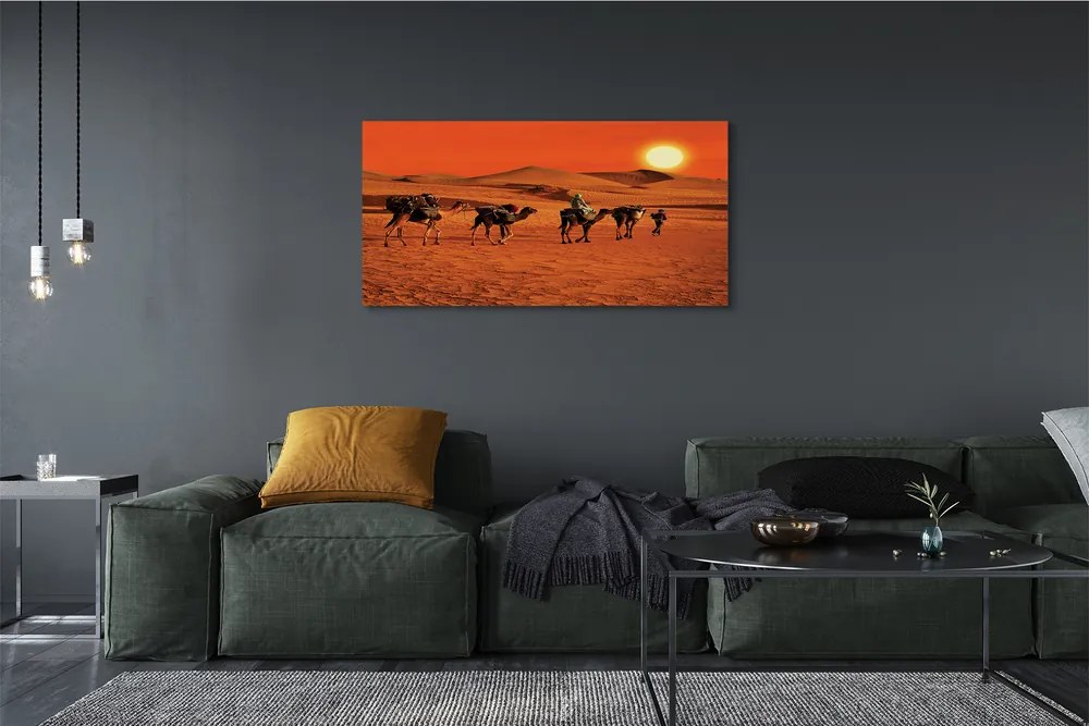Canvas képek Tevék az emberek sivatagi nap ég 125x50 cm