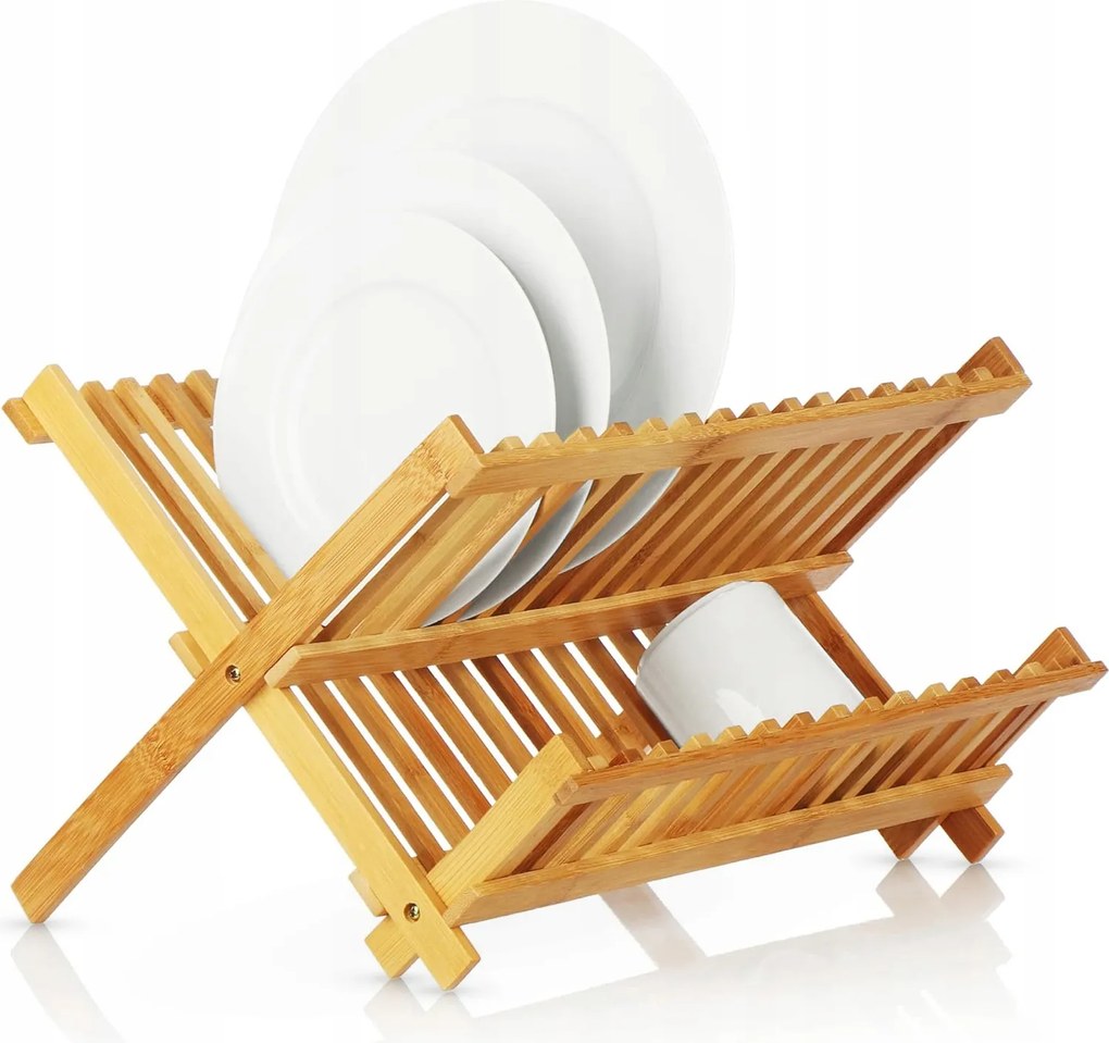 Kétszintes Bambusz Edényszárító Csepegtető XXL Álló Összecsukható