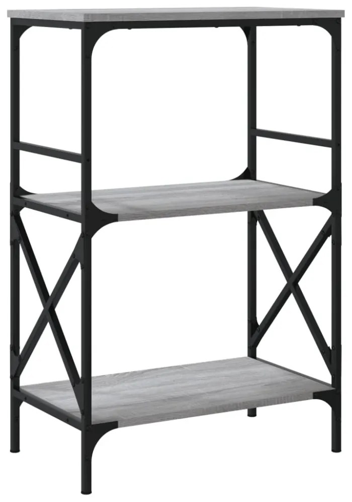 3 szintes szürke sonoma szerelt fa könyvespolc 56x35x90,5 cm