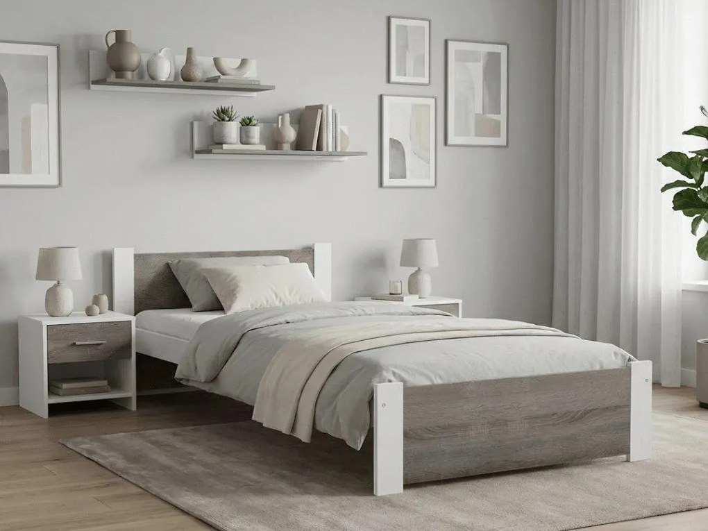 Ágy IKAROS 80 x 200 cm, fehér/szarvasgomba tölgy Ágyrács: Lamellás ágyrács, Matrac: Deluxe 10 cm matrac
