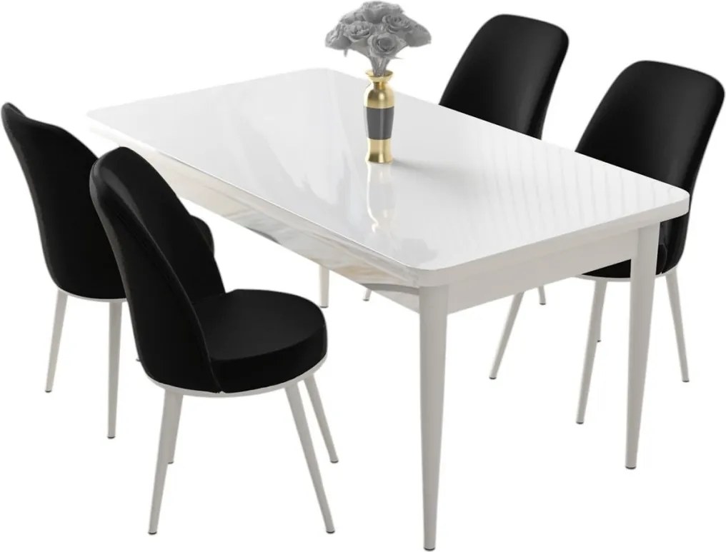 Nil étkezőgarnitúra, fehér-fekete, 110 cm