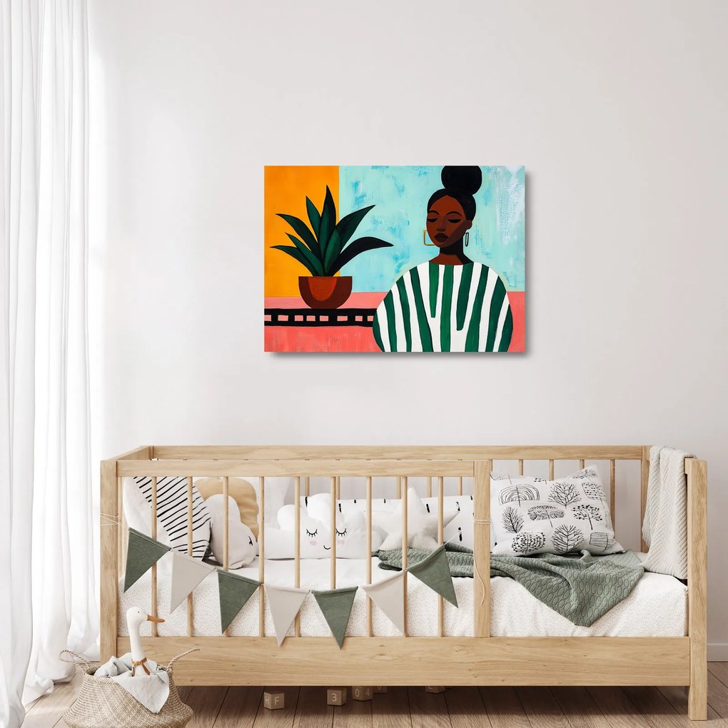 Üveg kép - Nő virággal (70x50 cm)