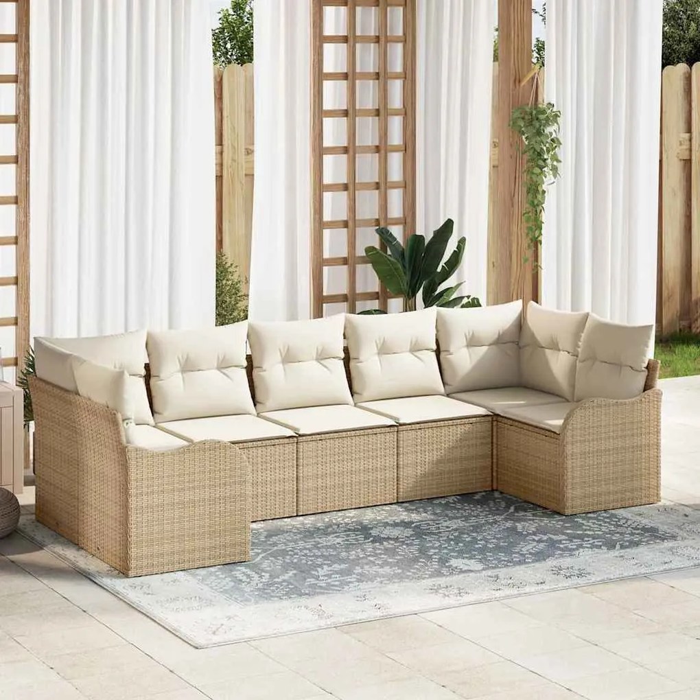 Kerti Kanapé Szett párnával 7 pcs Beige, fehér Poli rattan