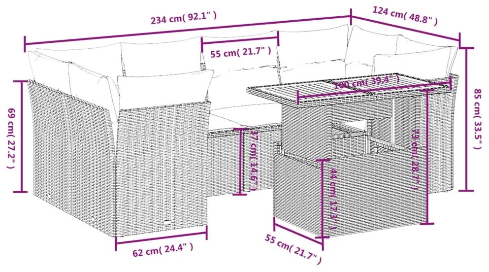 8 részes fekete polyrattan kerti ülőgarnitúra párnákkal