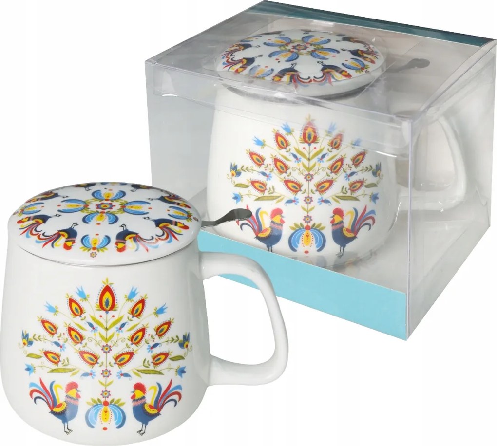 Porcelán bögre Livello fém főzőlappal 500 ml folklór vadász