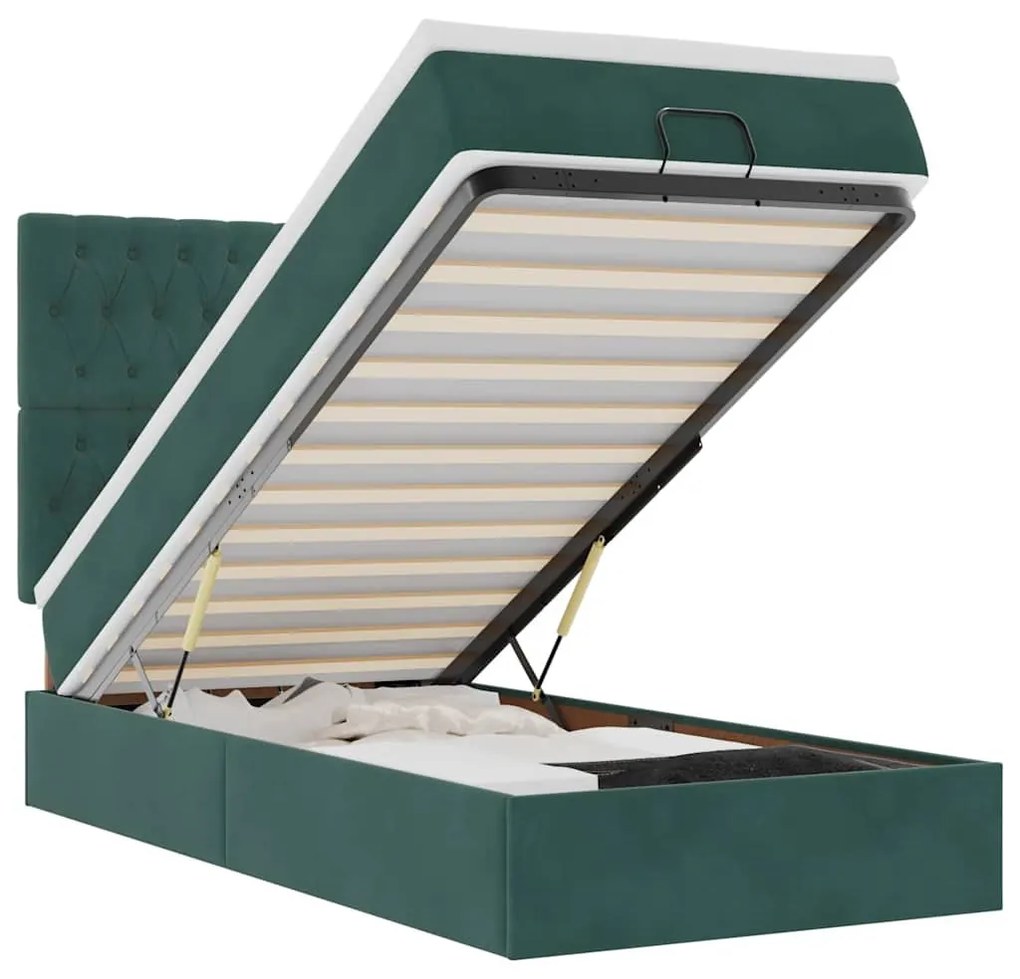 vidaXL Ottomán ágykeret matracokkal sötétzöld 90x200cm bársony