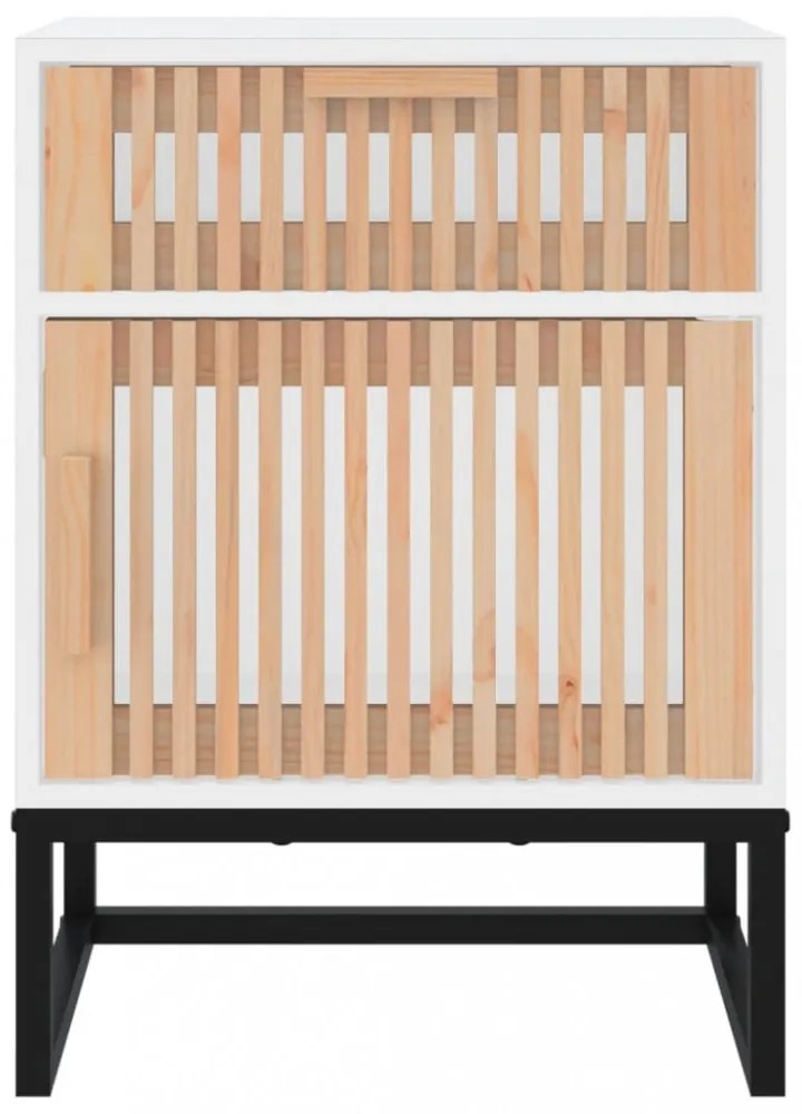 2 db fehér szerelt fa és vas éjjeliszekrény 40 x 30 x 55,5 cm