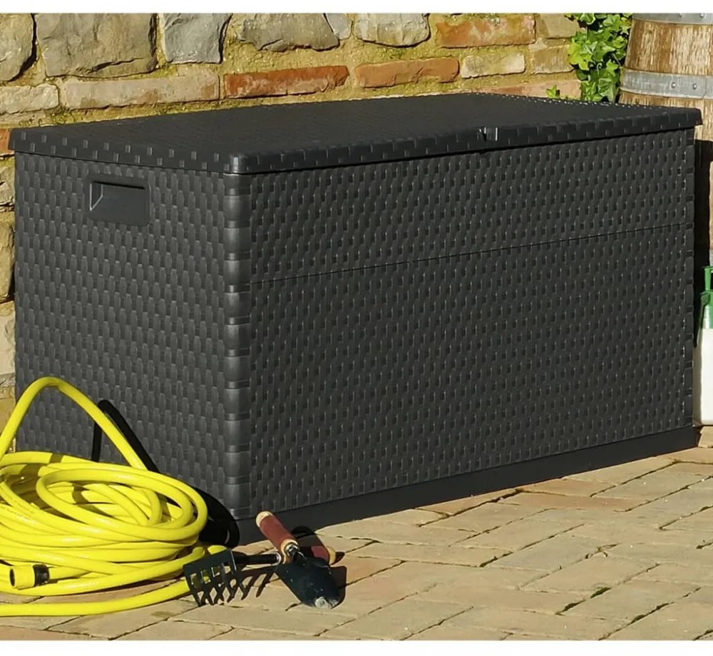antracitszürke PP rattan kerti tárolóláda 120 x 56 x 63 cm
