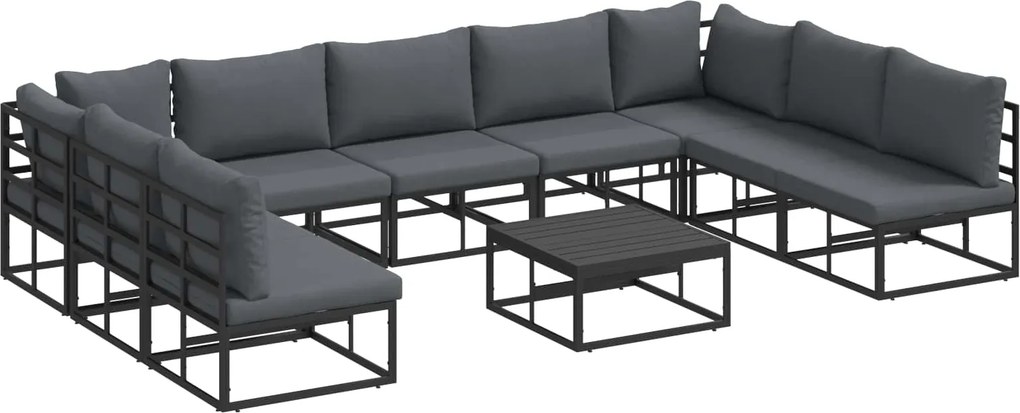 vidaXL Kerti Kanapé Szett párnával 10 pcs Fekete Alumínium