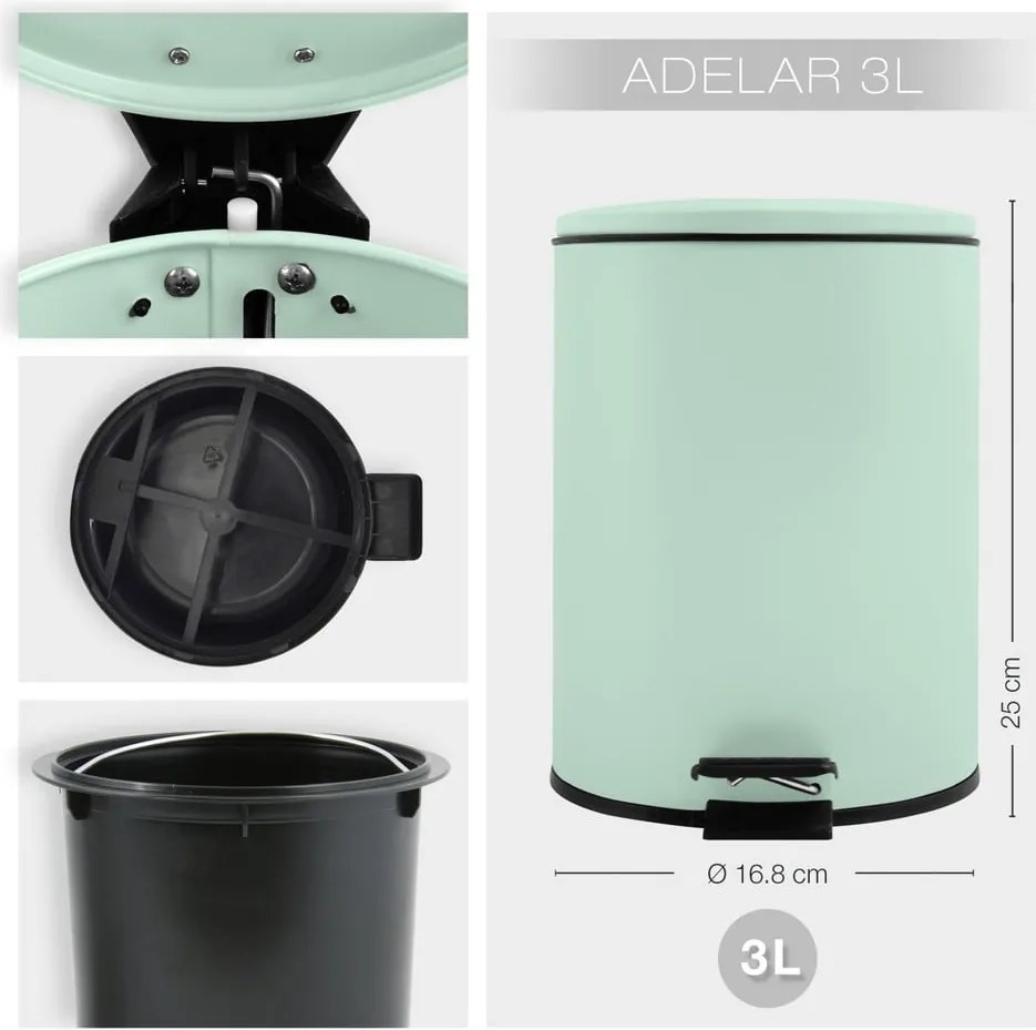 Mentazöld acél pedálos szemetes 3 l Adelar – Spirella