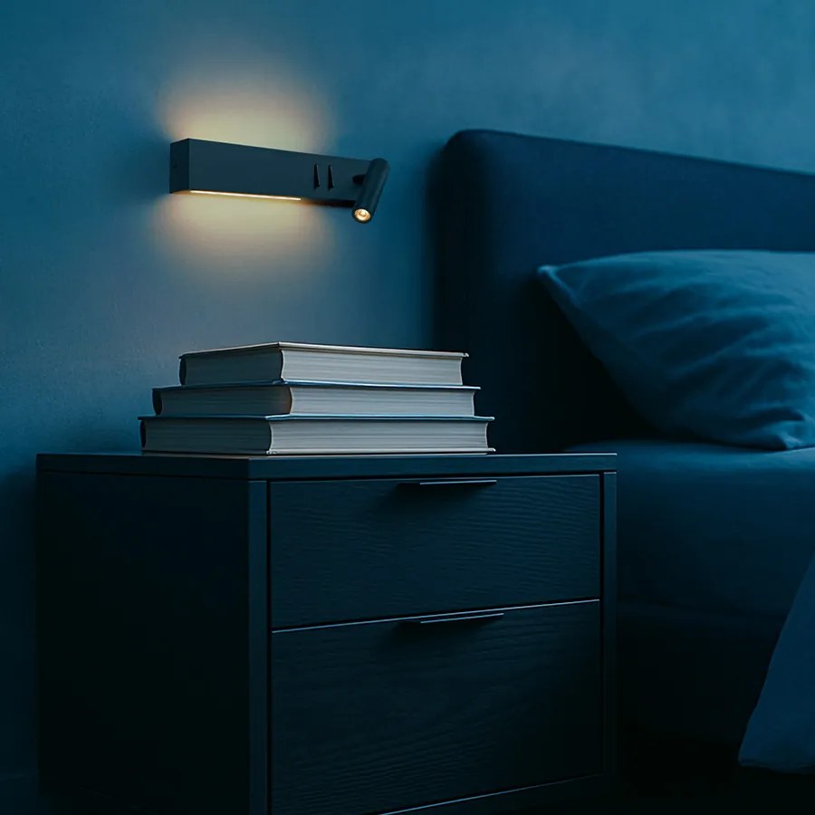 RENDL ODEON nástěnná s podsvícením černá 230V LED 8+3W 30° 3000K