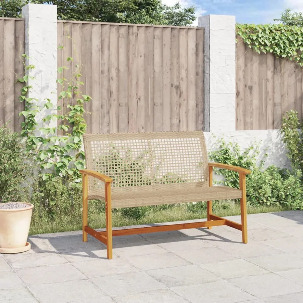 bézs polyrattan és akácfa kerti pad 112 cm