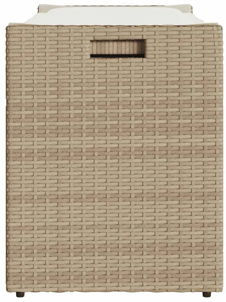Bézs polyrattan kültéri tárolópad párnával 100 cm