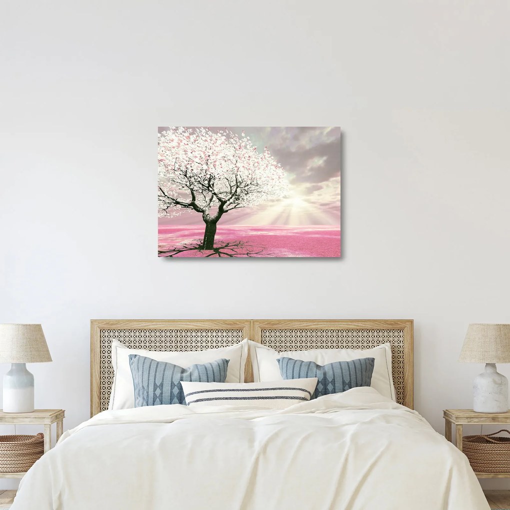 Rózsaszín fa képe (üvegen) (70x50 cm)