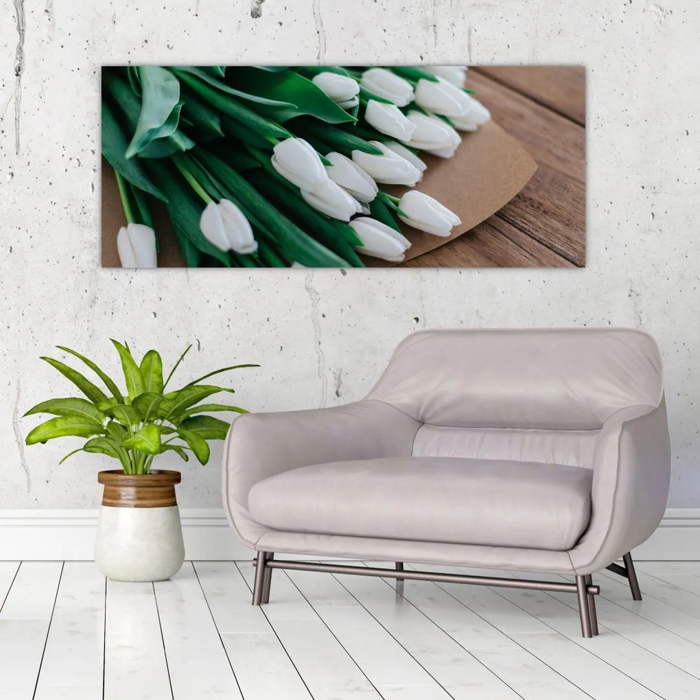 Egy csokor fehér tulipán képe (120x50 cm)