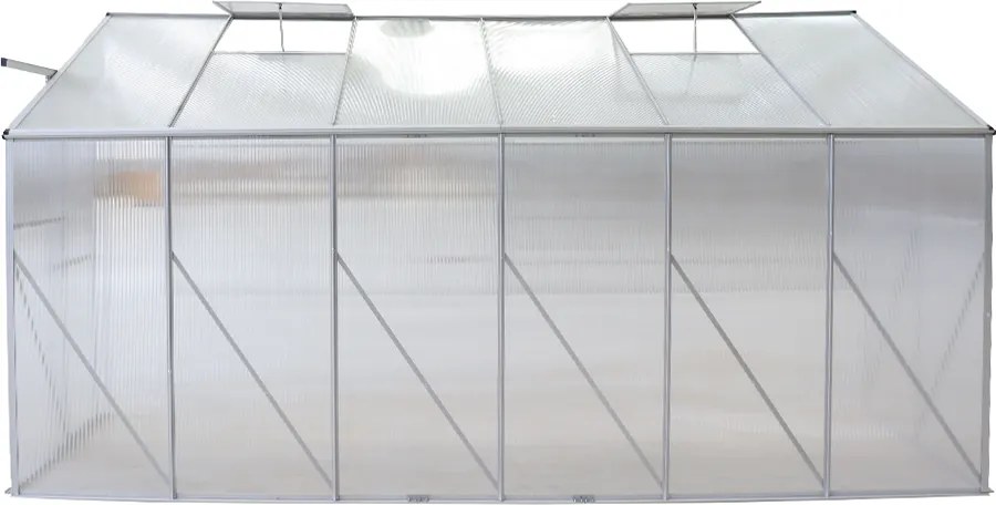 Kerti üvegház falhoz helyezhető, polikarbonát, 122x374x199 cm, MABON TYP 4