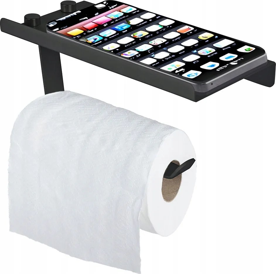 Wc Papír Tartó Polccal Okostelefon Számára Fekete Stílusos Fürdőszobába