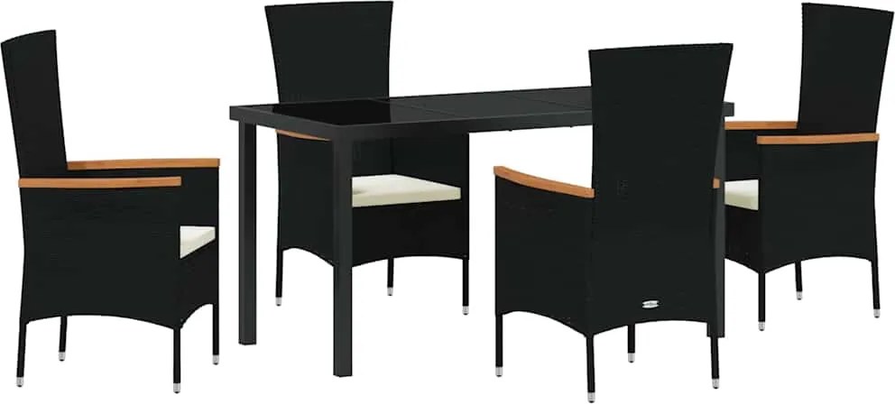 vidaXL Kert étkező szett párnával 5 pcs Fekete Porszórt acél