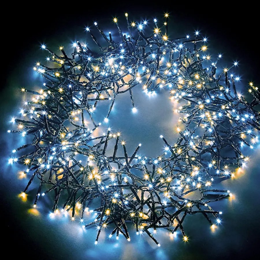 1200 LED-es BOA fényfüzér, kültéri-beltéri hálózati, 8 világítási móddal, Hideg-Meleg fehér, 24 m