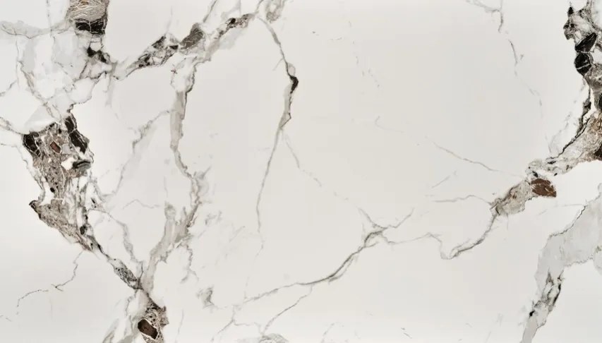 EMILIO 140 cm asztal, fehér márvány asztallappal, fekete lábakkal