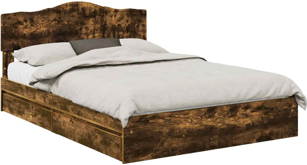 vidaXL Tárolós Ágy fejtámlával Füstölt tölgy 160 x 200 cm Faanyag