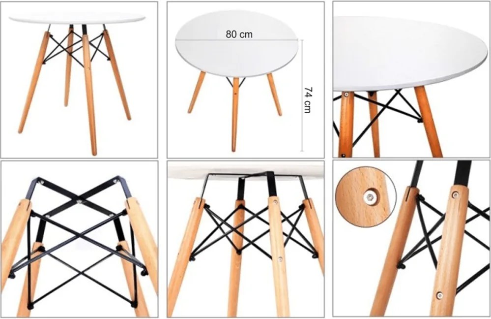 Étkezőasztal, fehér/bükk, átmérő 80 cm, GAMIN 2 NEW 80