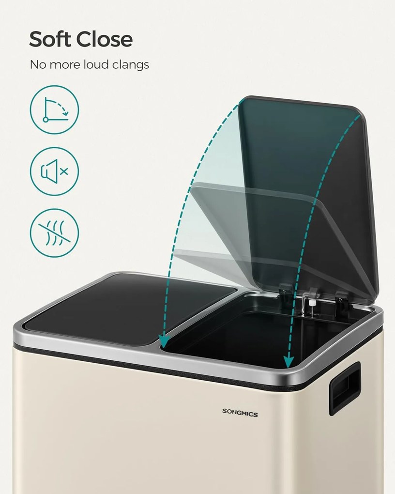 konyhai szemetes, 2 x 15 literes dupla kuka szelektív hulladékgyűjtéshez, homokbézs és fekete színben