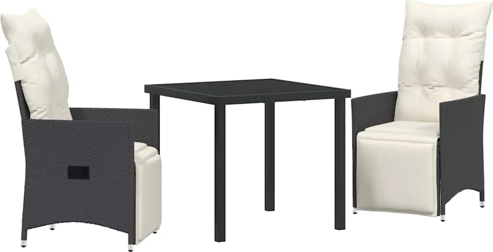 vidaXL Kert étkező szett párnával 3 pcs Fekete polirattan