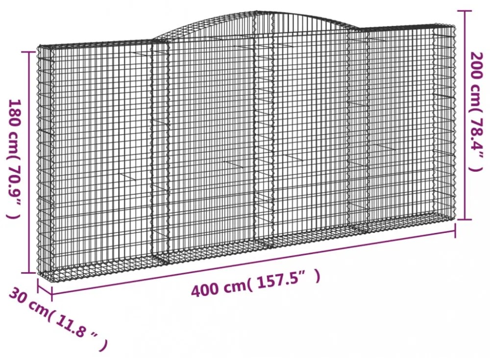 6 db íves horganyzott vas gabion kosár 400x30x180/200 cm