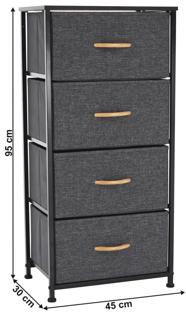 PALMERA szekrény szövet fiókokkal, fekete