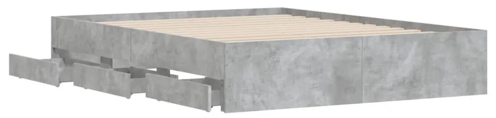 betonszürke szerelt fa ágykeret fiókokkal 140 x 190 cm