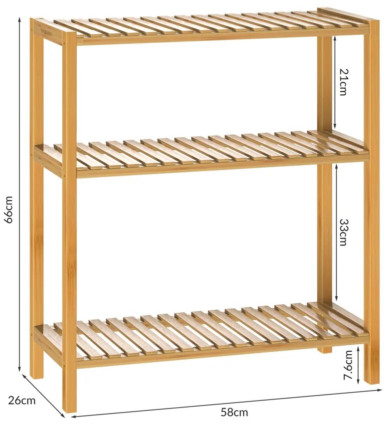 Casaria® Bambusz polc - 66x58x26 cm