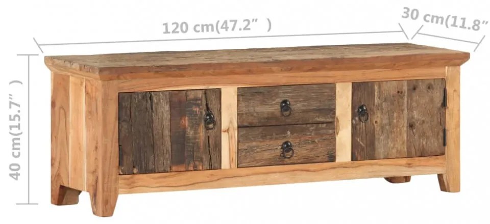 tömör akác és újrahasznosított fa tévészekrény 120x30x40 cm