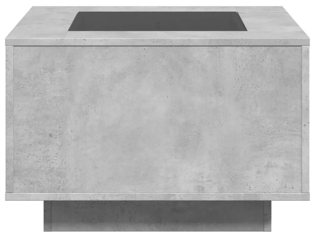 betonszürke szerelt fa dohányzóasztal LED-del 60 x 60 x 40 cm