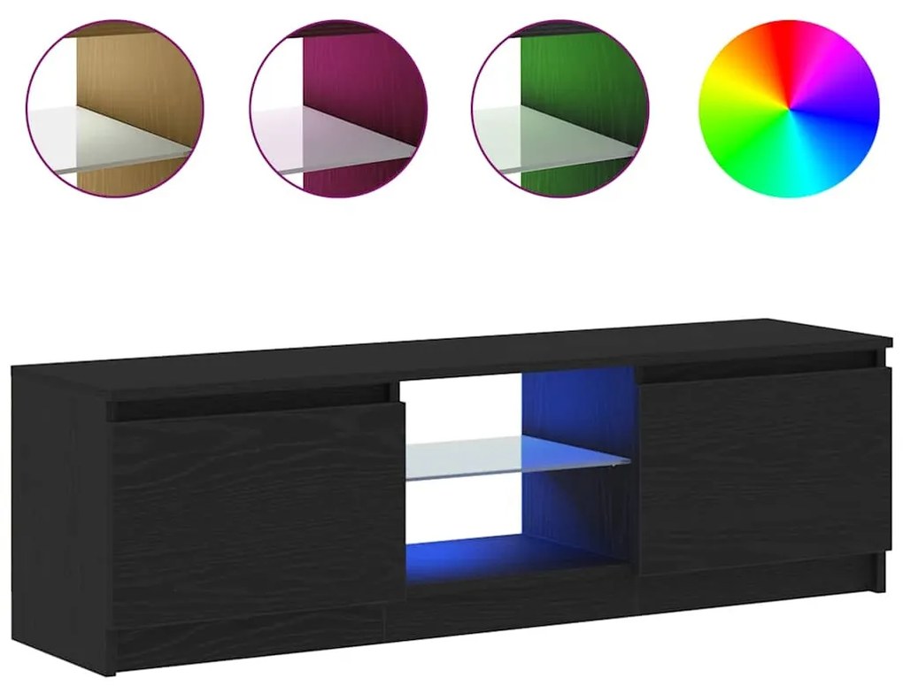 fekete tölgy szerelt fa TV-szekrény LED-ekkel 120x30x36 cm