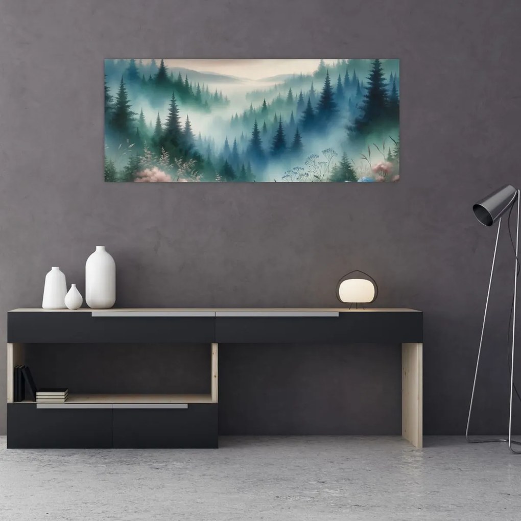 Kép - Erdős táj köddel (120x50 cm)