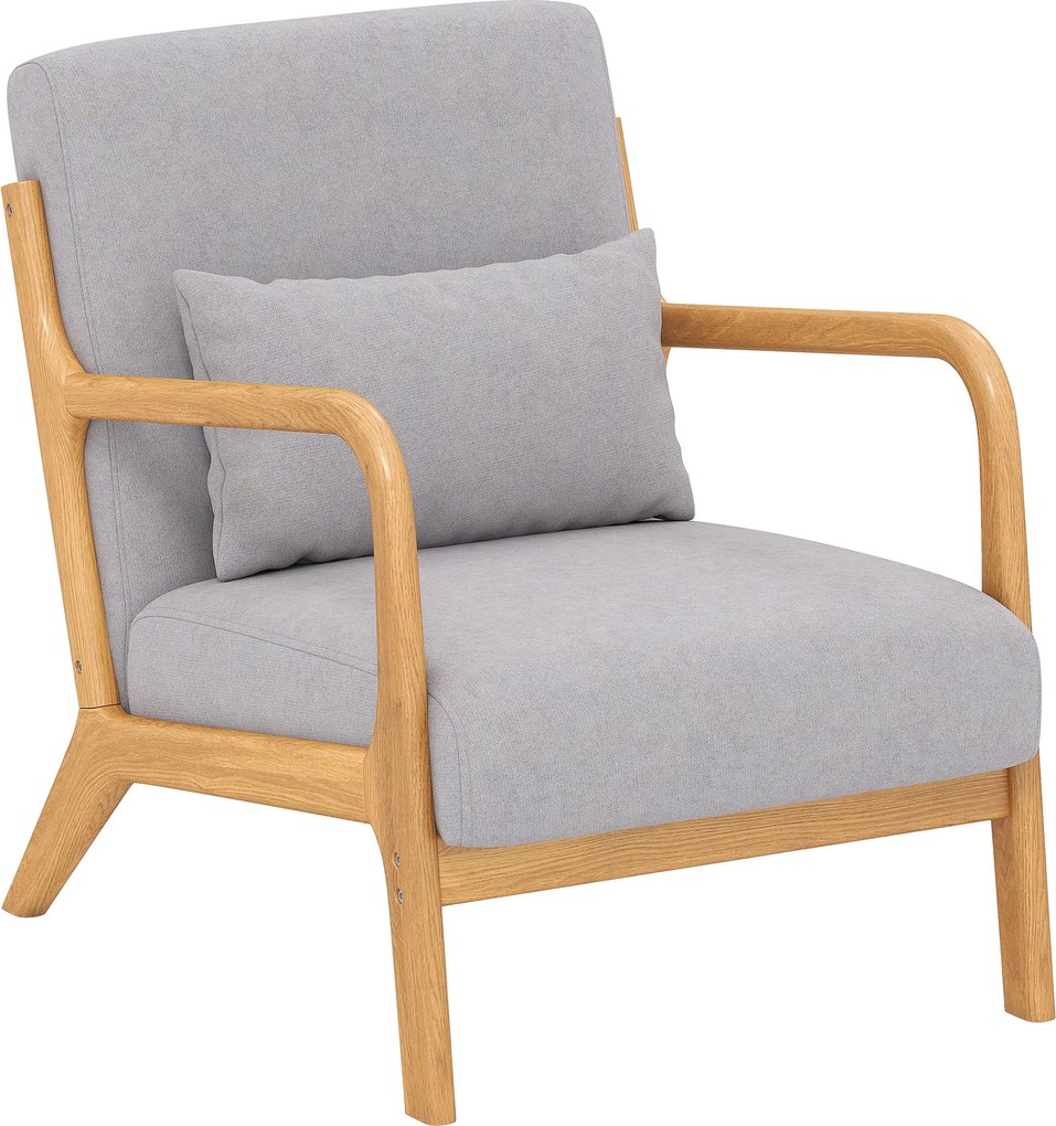 HOMCOM Lounge Fotel Nordic Fotel Nappali Szék Karfával, Párnával és Gumifa Kerettel a Hálószobába, 120 kg Teherbírás, 61x78x76 cm Szürke | Aosom