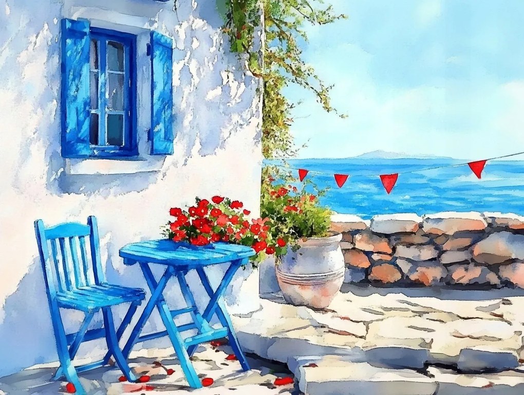 Vászonkép Canvas Tájkép Görögország Tenger Kilátás Tengerpart Pihenés 100x75