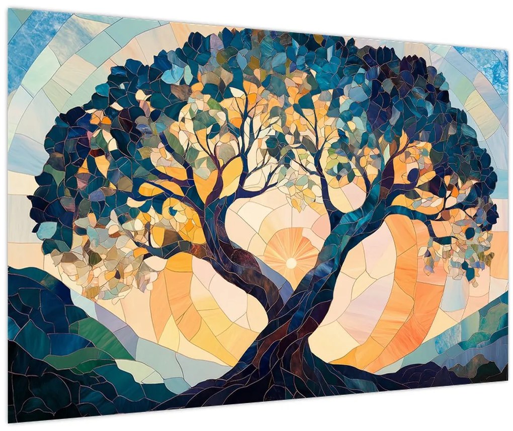 Kép – Mozaik – nap és fa II. (90x60 cm)