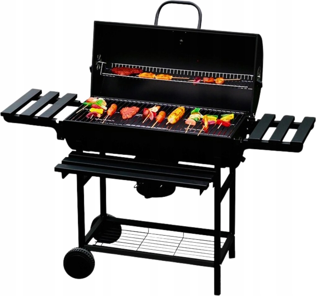 Kerti Szén Grill Fedéllel És Polcokkal VL09 Fekete 76 x 40 cm