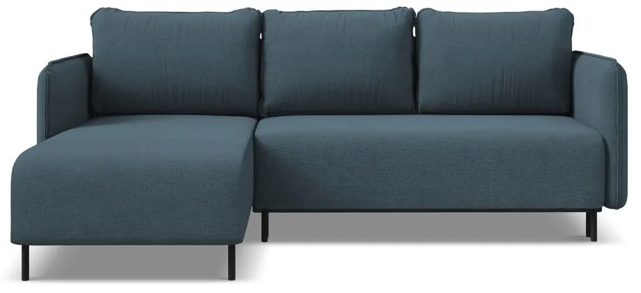 Kék kinyitható-tárolóhelyes sarokkanapé (bal oldali) Luana – Makamii