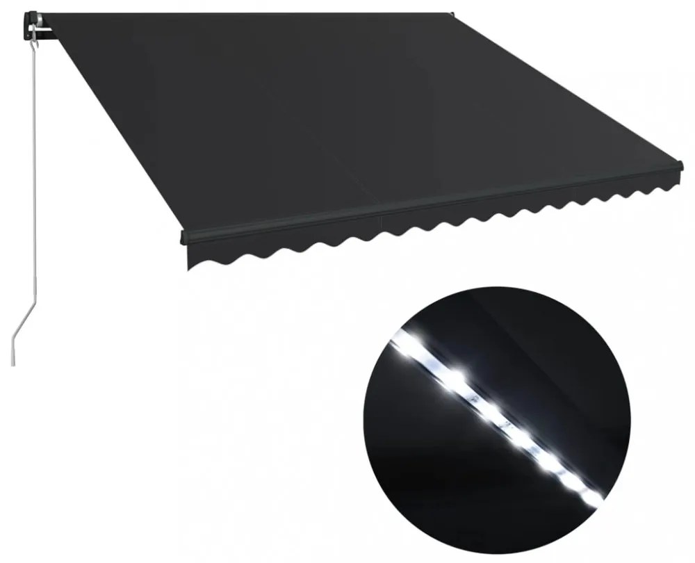 antracitszürke kézzel kihúzható LED-es napellenző 450 x 300 cm