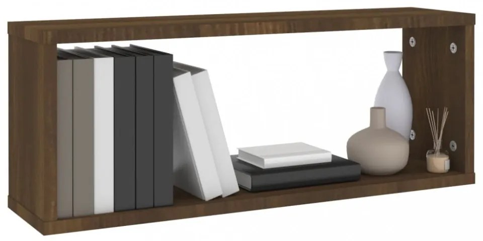 4 db barna tölgy színű szerelt fa fali kockapolc 60x15x23 cm