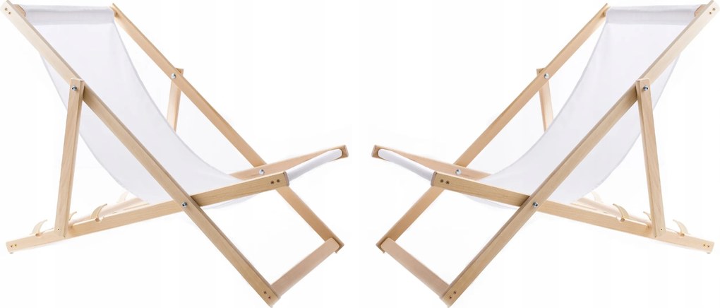 2X Kerti Napozóágy Fából Összecsukható Woodok Fehér Szövet